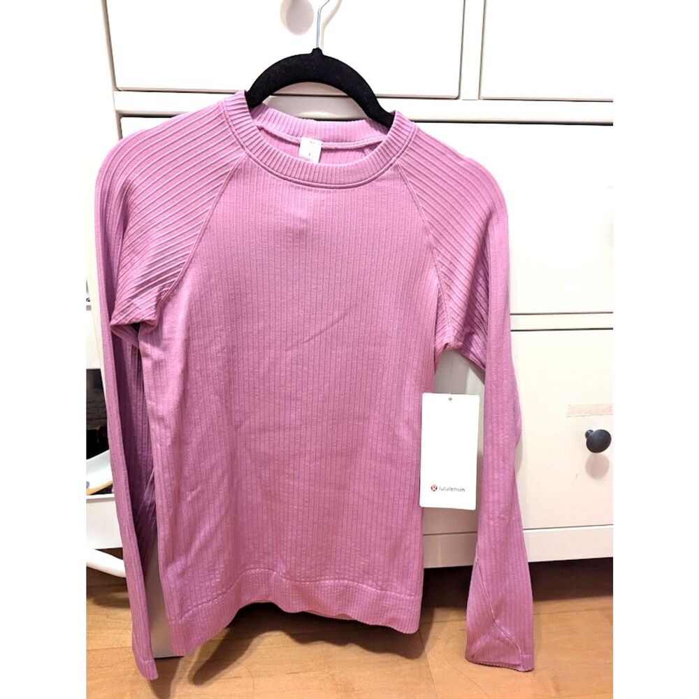NWT Lululemon Rest Less Pullover 2 pink Dahlia Mauve ribbed longsleeve